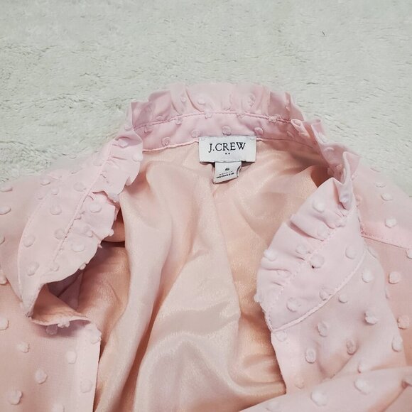 J. Crew Soft Pink Swiss Dot Ruffle Flowy Long Sleeve V Neck Blouse Top‎ Women S - Picture 5 of 10
